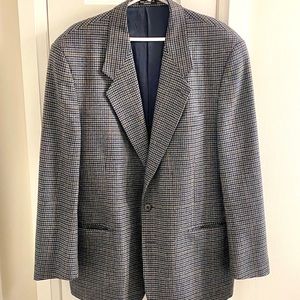 Mens Small Houndstooth Print Blazer/Sports Coat Navy Blue, Gray, Brown and Green